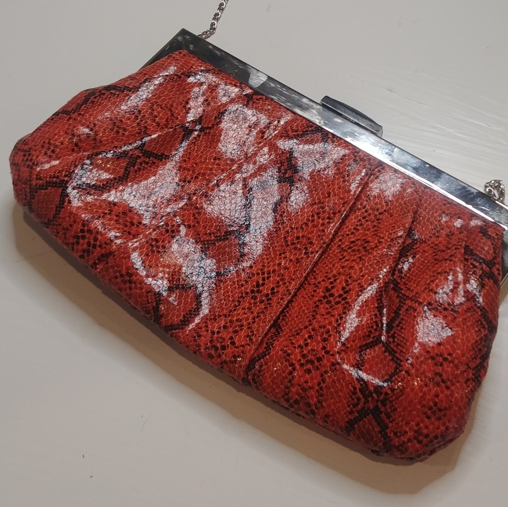 Kate Landry Orange Faux Reptile Clutch